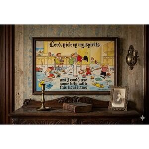 Vintage Bil Keane Family Circus Wall Plaque Abbey Press Comic Art Lord Help Hous